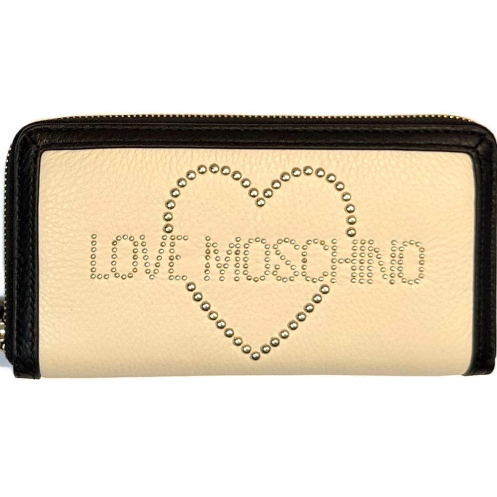 MOSCHINO Love Porta Studded Gold Heart Leather Wallet NWT